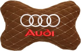 Акція на Подушка на підголовник EVAtech 27 х 16 см Audi Коричнева з коричневою ниткою від Rozetka