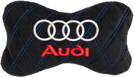 Акція на Подушка на підголовник EVAtech 27 х 16 см Audi Чорна з синьою ниткою від Rozetka