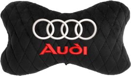 Акція на Подушка на підголовник EVAtech 27 х 16 см Audi Чорна з чорною ниткою від Rozetka