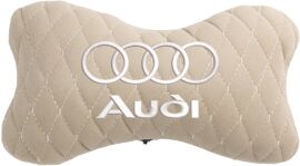 Акція на Подушка на підголовник EVAtech 27 х 16 см Audi Бежева з бежевою ниткою від Rozetka