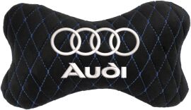 Акція на Подушка на підголовник EVAtech 27 х 16 см Audi Чорна з синьою ниткою від Rozetka
