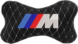 Акція на Подушка на підголовник EVAtech 27 х 16 см BMW M Чорна з білою ниткою від Rozetka
