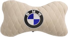 Акція на Подушка на підголовник EVAtech 27 х 16 см BMW Бежева з бежевою ниткою від Rozetka