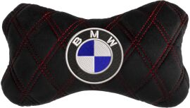 Акція на Подушка на підголовник EVAtech 27 х 16 см BMW Чорна з червоною ниткою від Rozetka