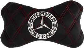 Акція на Подушка на підголовник EVAtech 27 х 16 см Mercedes-Benz Чорна з червоною ниткою від Rozetka