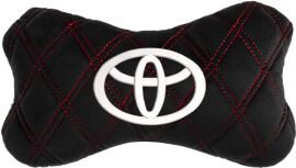 Акція на Подушка на підголовник EVAtech 27 х 16 см Toyota Чорна з червоною ниткою від Rozetka