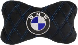 Акція на Подушка на підголовник EVAtech 27 х 16 см BMW Чорна з синьою ниткою від Rozetka
