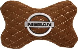 Акція на Подушка на підголовник EVAtech 27 х 16 см Nissan Коричнева з коричневою ниткою від Rozetka