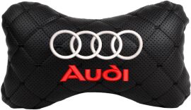 Акція на Подушка на підголовник EVAtech ECO 27 х 16 см Audi Чорна з чорною ниткою від Rozetka