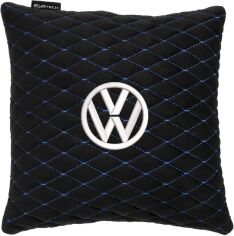 Акція на Подушка EVAtech 30 х 30 см Volkswagen Чорна з синьою ниткою від Rozetka