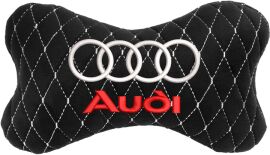 Акція на Подушка на підголовник EVAtech 27 х 16 см Audi Чорна з білою ниткою від Rozetka