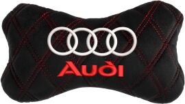 Акція на Подушка на підголовник EVAtech 27 х 16 см Audi Чорна з червоною ниткою від Rozetka