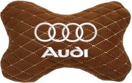Акція на Подушка на підголовник EVAtech 27 х 16 см Audi Коричнева з коричневою ниткою від Rozetka