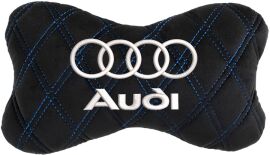 Акція на Подушка на підголовник EVAtech 27 х 16 см Audi Чорна з синьою ниткою від Rozetka