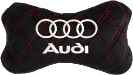 Акція на Подушка на підголовник EVAtech 27 х 16 см Audi Чорна з червоною ниткою від Rozetka