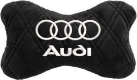 Акція на Подушка на підголовник EVAtech 27 х 16 см Audi Чорна з чорною ниткою від Rozetka