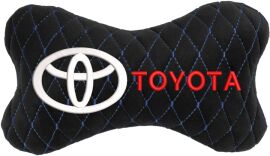 Акція на Подушка на підголовник EVAtech 27 х 16 см Toyota Чорна з синьою ниткою від Rozetka
