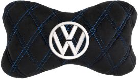 Акція на Подушка на підголовник EVAtech 27 х 16 см Volkswagen Чорна з синьою ниткою від Rozetka