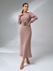Акція на Сукня міді осіння жіноча ISSA PLUS 14988 3XL Бежева від Rozetka