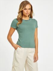 Акція на Футболка жіноча Guess 194861287 S Зелена з принтом ( 1159828509) від Rozetka