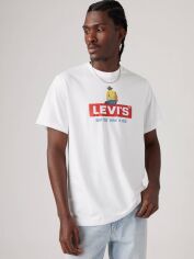 Акція на Футболка бавовняна довга чоловіча Levi's 721323555 M Біла з принтом від Rozetka
