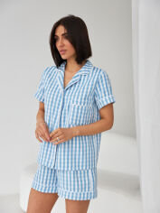 Акція на Піжама (сорочка + шорти) жіноча бавовняна BARWA garments 0358/359 S Блакитна від Rozetka