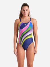 Акція на Суцільний купальник жіночий Arena Water Fluids Swimsuit Swim Pro 008837-570 40 Темно-синій/Рожевий/Салатовий від Rozetka