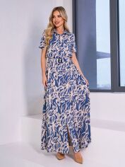 Акція на Сукня-сорочка довга літня жіноча ISSA PLUS 15028 2XL Синя від Rozetka