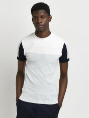 Акція на Футболка бавовняна довга чоловіча River Island XAZ412874DVXJ S Темно-синя з молочним від Rozetka