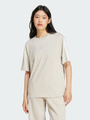 Акція на Футболка бавовняна жіноча Adidas Essentials 3-Stripes Boyfriend JE1219 XL Beige/White з принтом від Rozetka