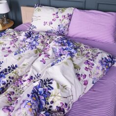 Акція на Комплект постільної білизни Mirson Полуторний 143х210 см 17-0723 Purple Flowers Бязь від Rozetka