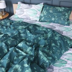Акція на Комплект постільної білизни Mirson King Size 220х240 см 17-0718 Emerald Foliage Бязь від Rozetka