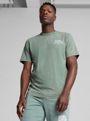 Акція на Футболка бавовняна довга чоловіча Puma Class Tee 68464030 S Green Moon з принтом від Rozetka