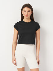 Акція на Футболка бавовняна коротка жіноча H&M 1074595_чорн S Чорна від Rozetka