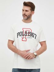 Акція на Футболка бавовняна довга чоловіча Polo Ralph Lauren 2012333 L Біла з принтом від Rozetka