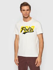 Акція на Футболка бавовняна довга чоловіча Polo Ralph Lauren 2012334 XL Біла з принтом від Rozetka