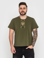 Акція на Футболка бавовняна довга чоловіча NARODNYY BUTIK Герб3К 180-238 46 Хакі від Rozetka