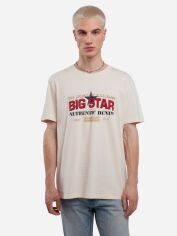 Акція на Футболка бавовняна довга чоловіча Big Star Enifer 103 L Бежева з принтом від Rozetka