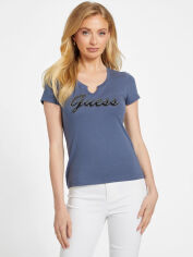 Акція на Футболка бавовняна жіноча Guess 496645259 XL Синя з принтом від Rozetka