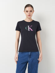 Акція на Футболка бавовняна жіноча Calvin Klein Jeans 11454.3 XL Темно-синя з принтом від Rozetka