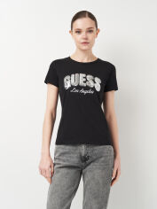 Акція на Футболка бавовняна жіноча Guess 11463.1 L Чорна з вишивкою від Rozetka