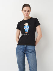 Акція на Футболка бавовняна жіноча Polo Ralph Lauren 11476.1 L Чорна з принтом від Rozetka
