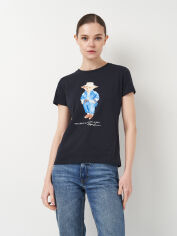 Акція на Футболка бавовняна жіноча Polo Ralph Lauren 11476.2 XL Темно-синя з принтом від Rozetka