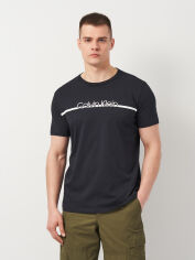 Акція на Футболка бавовняна чоловіча Calvin Klein Jeans 11451.3 XL Темно-синя з принтом від Rozetka