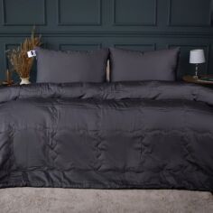 Акція на Набір MirSon №2987 Ковдра літня Двоспальна 172х205 Line Satin Premium 0240 Iron grey Thinsulate + 2 наволочки 50х70 від Rozetka