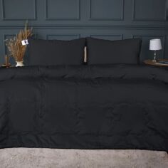 Акція на Набір MirSon №2959 Ковдра літня Полуторна 155х215 Line Satin Light Pro 10-006 Black Eco-Soft + 2 наволочки 50х70 від Rozetka
