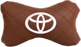 Акція на Подушка на підголовник EVAtech ECO 27 х 16 см Toyota Коричнева з коричневою ниткою від Rozetka