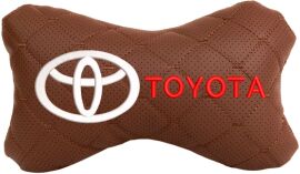 Акція на Подушка на підголовник EVAtech ECO 27 х 16 см Toyota Коричнева з коричневою ниткою від Rozetka