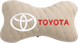 Акція на Подушка на підголовник EVAtech 27 х 16 см Toyota Бежева з бежевою ниткою від Rozetka