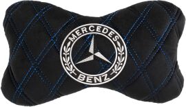 Акція на Подушка на підголовник EVAtech 27 х 16 см Mercedes-Benz Чорна з синьою ниткою від Rozetka